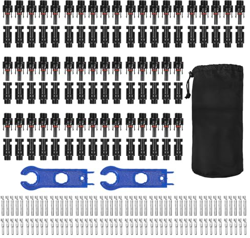 50 Paar Solar Stecker Set, IP68 Wasserdicht PV Stecker Männlich & Weiblich Solarverbinder, PV Solarstecker für 2.5/4/6mm² PV Kabel mit schwarzen Nylontasche und Solar-Spannschlüssel