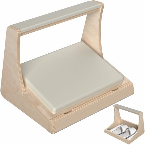 VIVO Fußstütze unter dem Schreibtisch mit verstecktem Staufach für Schuhe, neigbare Plattform und Beinstütze mit Dicker Polsterung, helles Holz, STAND-FT03