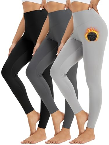 ATTIQOZI 3 Pack Thermo Leggings Damen Winter High Waist Blickdicht Thermohose Gefütterte Sportleggings Thermounterwäsche Innenfleece Skiunterwäsche Damen für Yoga Ski