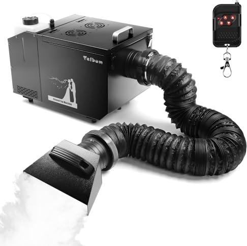 Telbum 1500W Boden Nebelmaschine mit Schlauch, Nebelmaschine Bodennebelmaschine mit Fernbedienung, DMX 512, Manuelle Steuerung, Timerfunktion, Rauchmaschine Fog Maschine für Halloween, Bühne, Hochzeit