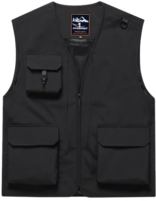 HYCOPROT Men’s Outdoor Fishing Vest, Traveling Casual Sleeveless Vests for Men Lightweight Waterproof Work Utility Cargo Jacket Winter Outwear Tops with 5 Pockets for Hunting Hiking Golf Climbing