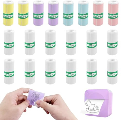 Crynvor 20 Rollen thermopapier kinderkamera, thermorollen kamera, mini drucker papier, thermodrucker papier selbstklebend, nachfülldruckpapier, nachfüllpapier für sofortbildkameras (57 x 25 mm)