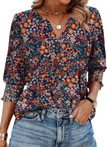 Aokosor 3/4 Sleeve Tops for Women UK V Neck T Shirts Summer Casual Blouses S-2XL
