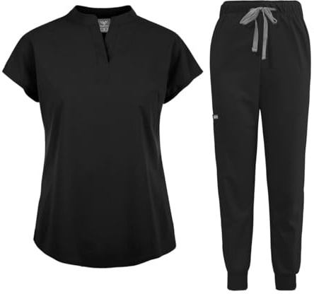Scrubs for Women Set Modern Beauty Tunic Medical Workwear Nurse Uniforms | Mandarin Collar Scrub Top & Jogger Pants with 6 Pockets
