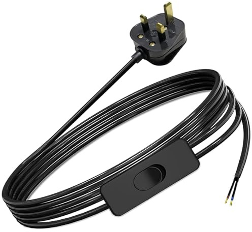 Lamp Switch, Table Lamp Cable, 2 Core Pre-Made Cable with Inline Switch 1.8 Meters, 250V 6A Light UK Plug with 13A Fused, Suitable for Desk Lamp, Black