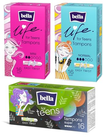 bella for teens Tampons Probierpaket 48 Stück Mini Normal Super Starterset erste Periode Mädchen