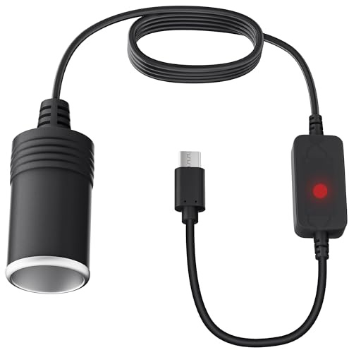 5V USB auf 12V Zigarettenanzünder Buchse Konverter, 120 cm Kabel, USB-C Stecker zu Zigarettenanzünder Buchse für Dashcam DVR, GPS, Auto-LED, Luftreinigerc (unter 12W)