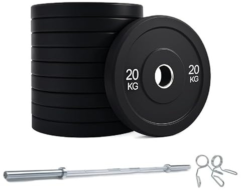 Bumper Weight Plate Set 200kg & 250kg with or without 4ft, 5ft, 6ft or 7ft Barbell – Heavy Duty Rubber Olympic Plates for Strength Training