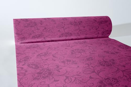 Sovie HORECA Linclass® Airlaid Tischläufer 24 m x 40 cm, stoffähnlich, Ideal für Sommer- & Gartenfeste, Florales Ornamentdesign, 1 Stück, LIV in Beere
