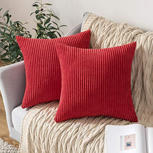 MIULEE 2er Set Kissenbezüge Kord Kissenhülle Dekorative Kissenbezug Sofakissen Couchkissen Dekokissen Zierkissenbezug Deko Kissenhülle mit Verstecktem Reißverschluss 45x45 cm Rot