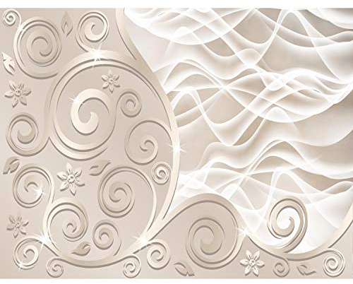 Runa Art Fototapete Abstrakt Blumen 352 x 250 cm Vlies Tapeten XXL Moderne Wandtapete Wohnzimmer Schlafzimmer Beige 9193011a