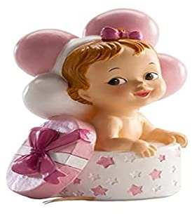 Dekora - Taufe Deko |Tortendeko Baby Mädchen mit Geschenken und Luftballons