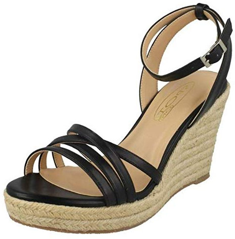 Spot On Sandales compensées en corde pour femme, Noir , 39 EU