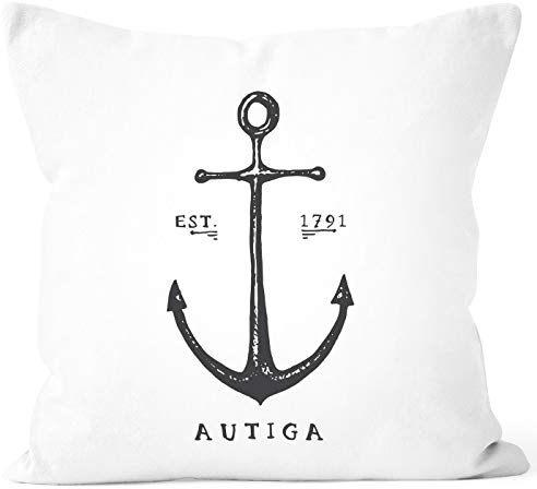 Autiga® Kissenbezug Anker Anchor maritim Vintage Kissenhülle Weiss Unisize