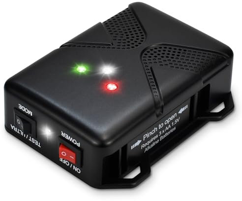 Répulsif à ultrasons pour rongeurs pour moteur de voiture - Alimenté par piles - Répulsif de souris sous le capot avec lumière stroboscopique clignotante - Maintient les rats et les souris loin du