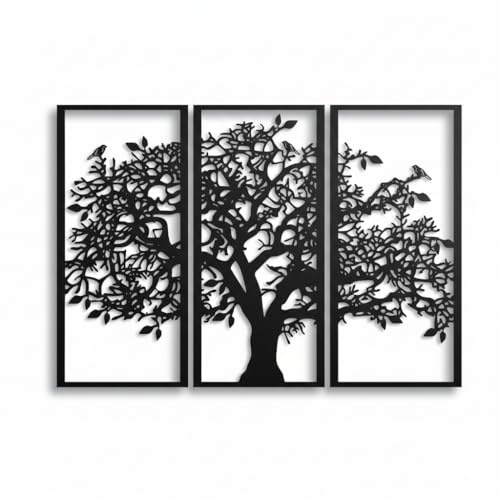 Dekadron 3 Paneele Stammbaum aus Metall, Wanddekoration, Baum des Lebens, 150 x 100 cm