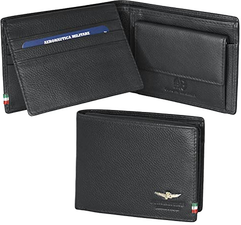 Aeronautica Militare LineaFlag Portafoglio Uomo con porta carte e porta monete AM 103 Nero 12x10x2 cm