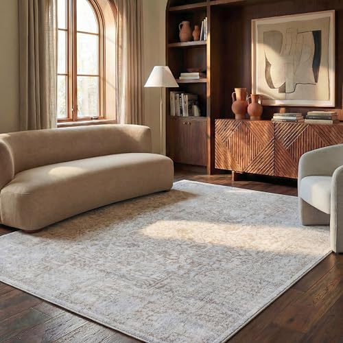 SAFAVIEH Traditionell Teppich für Wohnzimmer, Esszimmer, Schlafzimmer - Evoke Collection, Kurzer Flor, Elfenbein und Taupe, 200 X 300 cm
