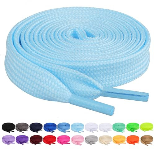 Booyckiy 2 pares de cordones planos de 2/5 pulgadas para tenis, cordones de 26 colores de 27 a 72 pulgadas, Azul bebé (2 pares), 40inch (102cm)