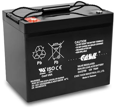 Casil 12V 75Ah Deep Cycle AGM Battery | Compatible with Wayne ESP25 WSS30V Backup Sump Pump | Solar, Trolling Motor, Mobility & General Use
