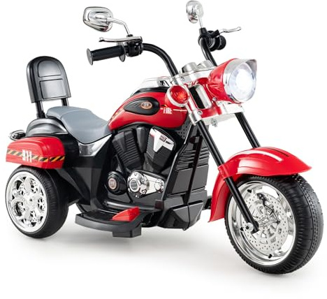 COSTWAY Kids Electric Motorcycle, 6V Battery Powered Motorbike with Horn, Headlight, Forward/Reverse Switch, 3 Wheel Ride on Toy Car Trike for Boys Girls (Red)
