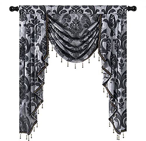 NAPEARL Jabot Vorhänge Volants und Swags-Luxus Fenster Volants für Wohnzimmer, Schwarz Waterfall Volants für Fenster (1 Panel, 39-Zoll breit)