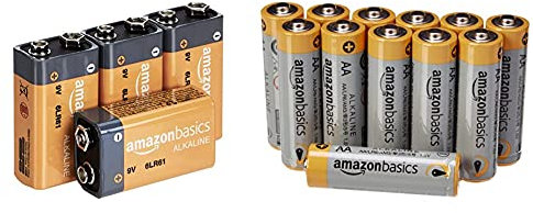 AmazonBasics Batterie alcaline per uso quotidiano, 9V, confezione da 4 (l’aspetto potrebbe variare dall’immagine) & Pile Stilo Alcaline AA Performance, confezione da 12