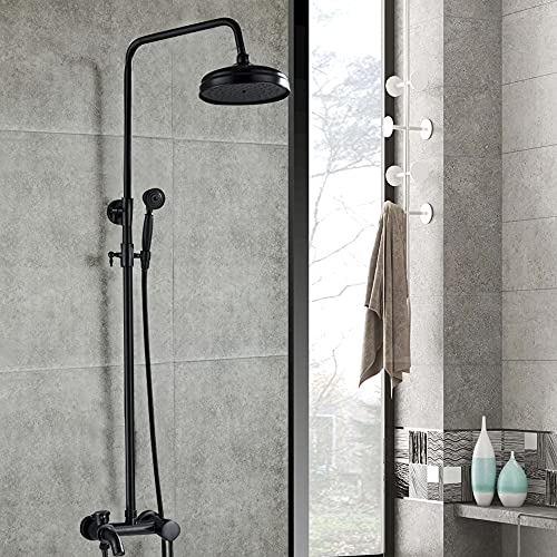 Ensemble de Douche Noirs, Antique Retro Dissimulé Robinets de Douche Douchette Noir Mat Set de Douche, Montage Mural, Ensemble de Robinet de Douche