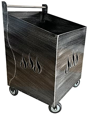 Carrello portalegna ferro battuto con fiamma 42x38x62h cm (SPAZZOLATO GRIGIO)