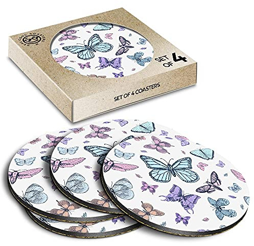 4 Portabicchieri in Sughero Vintage Colorati con Farfalle, Confezione Ecologica, Tazza di Vetro #14721