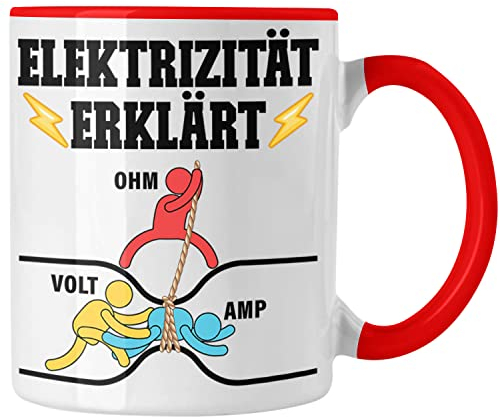 Trendation - Elektriker Tasse Geschenk Kaffeetasse Gadget Lustig Geschenkidee Männer Elektrizität Ohm Volt Amp Elektrotechnik Elektroniker Elektrotechniker Elektroinstallateur Geschenke (Rot)