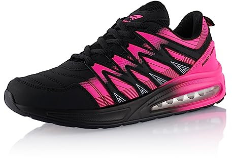 Fusskleidung® Damen Herren Sportschuhe Dämpfung Sneaker leichte Laufschuhe Schwarz Rosa Pink EU 44