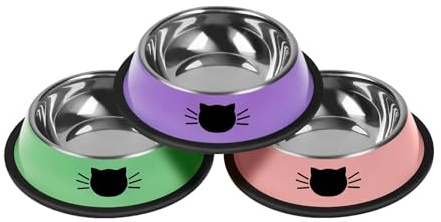 Serentive Lot de 3 gamelles pour Chat en Acier Inoxydable antidérapant pour Petits Chats Incassable Épaissir Gamelle pour Chat 200 ML Base en Caoutchouc Amovible Facile à Nettoyer Belle Couleur