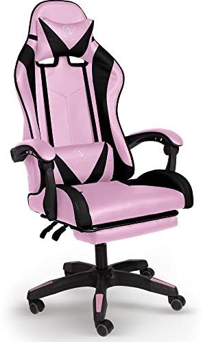 TRISENS Gaming-Stuhl mit Fußstützen - Bürostuhl ergonomisch stufenlos einstellbar - Gamer Chefsessel, Computer Office Chair, Schreibtischstuhl, Büro Stuhl, Farbe:Rosa/Schwarz