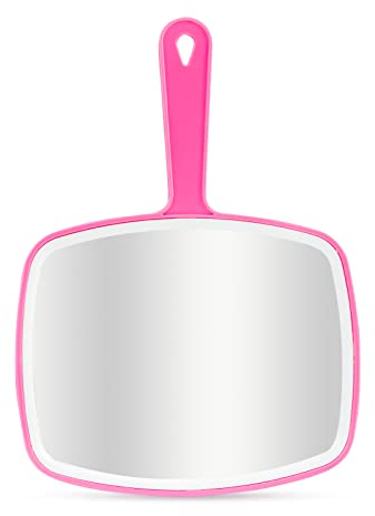 DVHOK Miroir à Main, avec Poignée et Trou de Suspension, Miroir de Coiffure de Salon, Rose 26.4 x 18.8 cm