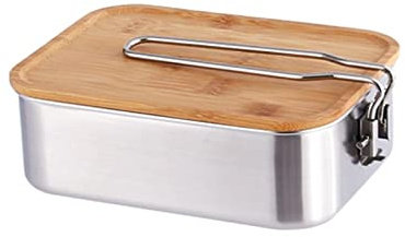 Récipient à beurre, couvercle en bambou en acier inoxydable, Boîte à lunch scellée Bento pour l'extérieur Conservation au frais au réfrigérateur (Size : S)