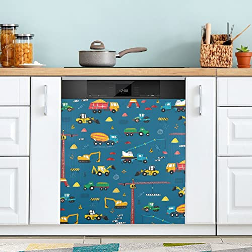 Dishwasher Magnet Cover Construction Machines Magnetic Decorative Dish Washer Covers for The Front Refrigerator Door Covers Navy Blue