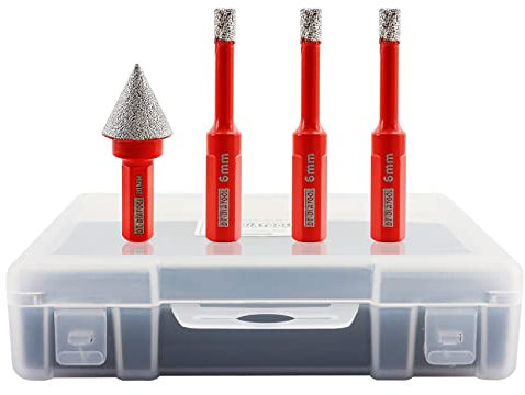 DT-DIATOOL Dreieck Schaft Diamant Bohrer 6mm 3pcs mit 20mm 1pc Diamant Fase Bit Vakuum gelötete Diamant Lochsäge für Feinsteinzeug Fliesen Keramik Marmor Granit Mauerwerk Quarz