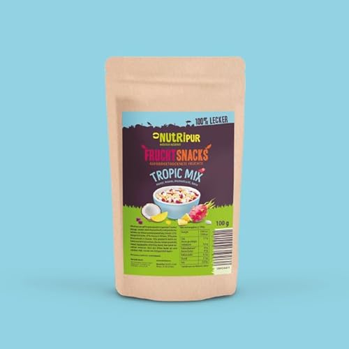 Gefriergetrocknete Früchte-Mix „Tropic-Mix“100g I Getrocknete Beeren und Früchte I Mischung aus Kokosnuss, Drachenfrucht, Mango und Ananas I NutriPur