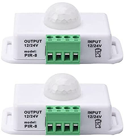 Tuperoymse 2 x Infrared PIR Motion Sensor Detector Strip Light Motion Sensor Switch DC 12V-24V for Wardrobe Stairs Kitchen