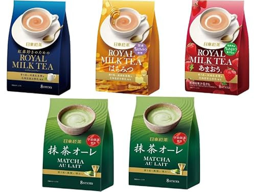 Nitto Kocha Royal Milk Tea Powder Japanese 4 Flavors Assortment Milk Tea/Honey/Strawberry/Matcha Latte