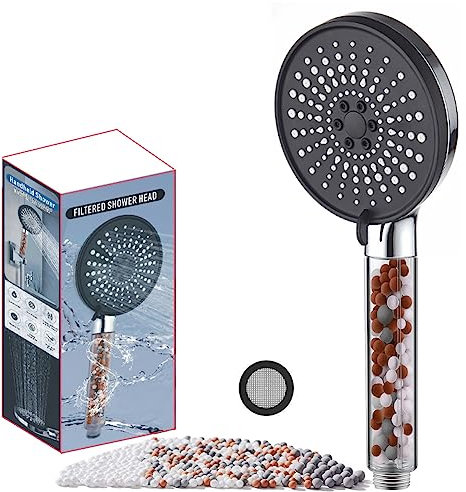 YEHOLDING pomme de douche anti calcaire avec economiseur d'eau, pommeau de douche à 5 modes, pommeau douche anti calcaire,pommeau de douche haute pression, chrome (pomo de douche sans flexible)