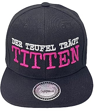 Outfitfabrik Snapback Cap Der Teufel trägt Titten in schwarz, 3D-Stick in weiß und pink, für Männer und Frauen, One Size, verstellbar