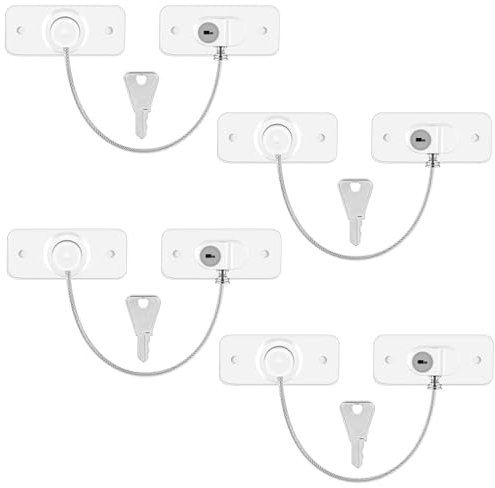 4 unidades de seguridad para niños, seguridad para niños, adhesivo con llave, seguridad para ventana infantil, con cable de bloqueo para puerta, cajón de seguridad, bebe, para armario, cajón, arandela