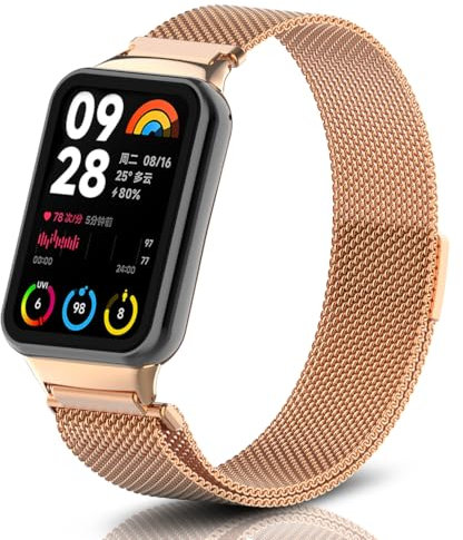 PaceBid Armband für Xiaomi Smart Band 8 Pro/9 Pro/Redmi Watch 5/Watch 4, Metall Gewebte Edelstahl Magnetisch Ersatzband Klassisches Verstellbarer Uhrenarmband für Xiaomi Mi Band 9 Pro - Roségold