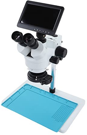 Microscopio Trinoculare Digitale, Stereomicroscopio Trinoculare in Vetro Ottico, Schermo LCD da 7 Pollici, Luce Anulare, Alta Precisione per Semiconduttori (Spina europea)