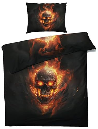 Totenkopf Bettwäsche 135x200 Winter - Horror Bettbezug 135 x 200 2er Set - Wendebettwäsche & Kissenbezug 80x80 cm - Weiche Mikrofaser Bettwäsche-sets mit Reißverschluss - Schlafzimmer Bett Deko