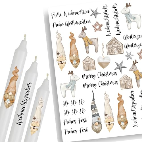 A4 Kerzentattoos Weihnachten | Kerzenfolie für Kerzen | Tattoo Folie Advent | Wasserschiebefolie für Stabkerzen | Set Weihnachten 2