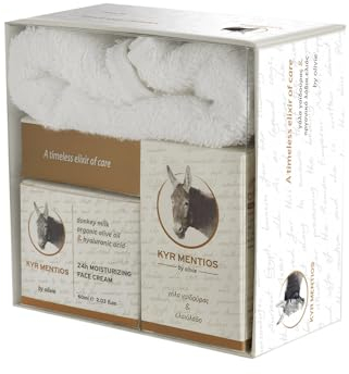 Geschenkset mit Eselsmilch-Gesichtsfeuchtigkeitscreme und Seife sowie weichem Baumwoll-Gesichtshandtuch