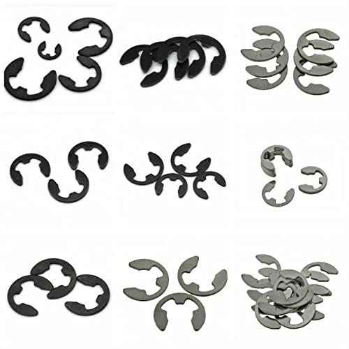ppARK Unterlegscheiben 1,2/1,5/2/2,5/3/3,5/4/5/6/7/8/9/10/12 mm Edelstahl 304/schwarzer Kohlenstoffstahl E-Clip-Sicherungsring mit 50 Stück/Beutel, einfache Dichtung Beilagscheiben